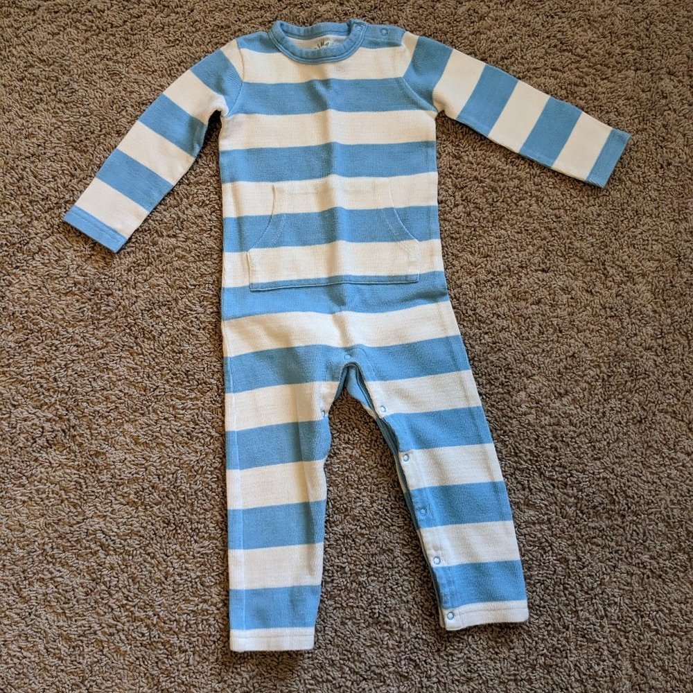 Primary Kids Vintage Rib Stripe Romper 18-24 Months in Ocean/Ivory Stripe